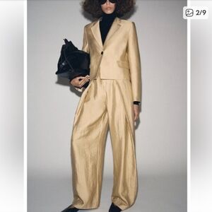 Zara Women's Luxurious Gold Wide Leg Jumpsuit